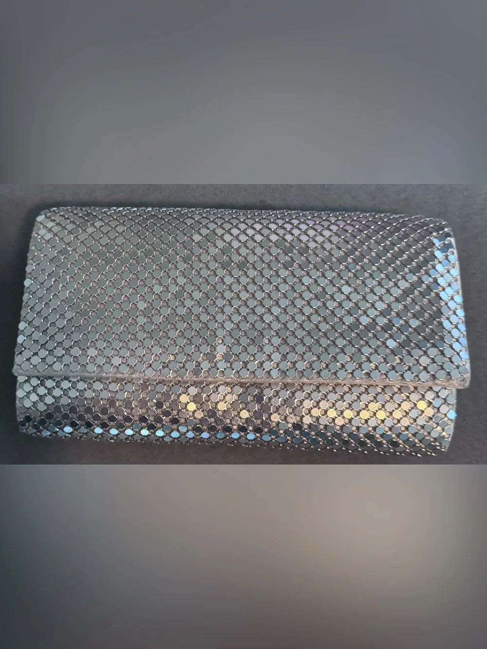 Jessica McClintock Silver Metallic Mesh Clutch w/o Strap